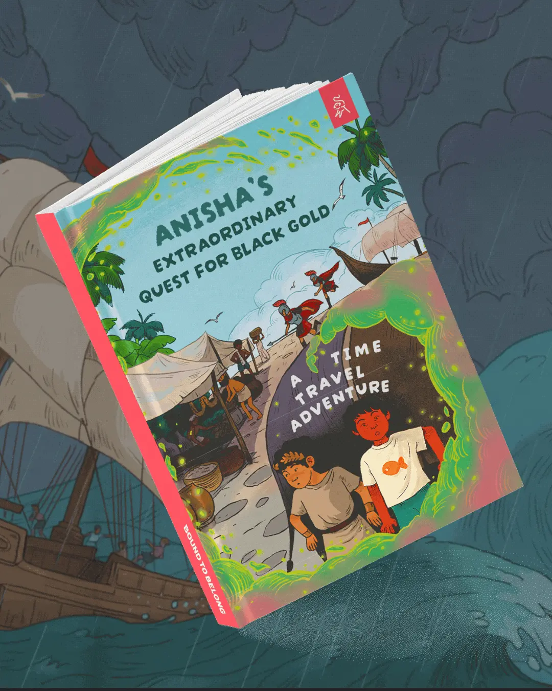 black gold quest adventure personalized kids book for children time travel muziris lost island city oustide india by bound to belong stories on belonging, culture, tradition, heritage, roots, mystery, learning with customized kids avatar and names  