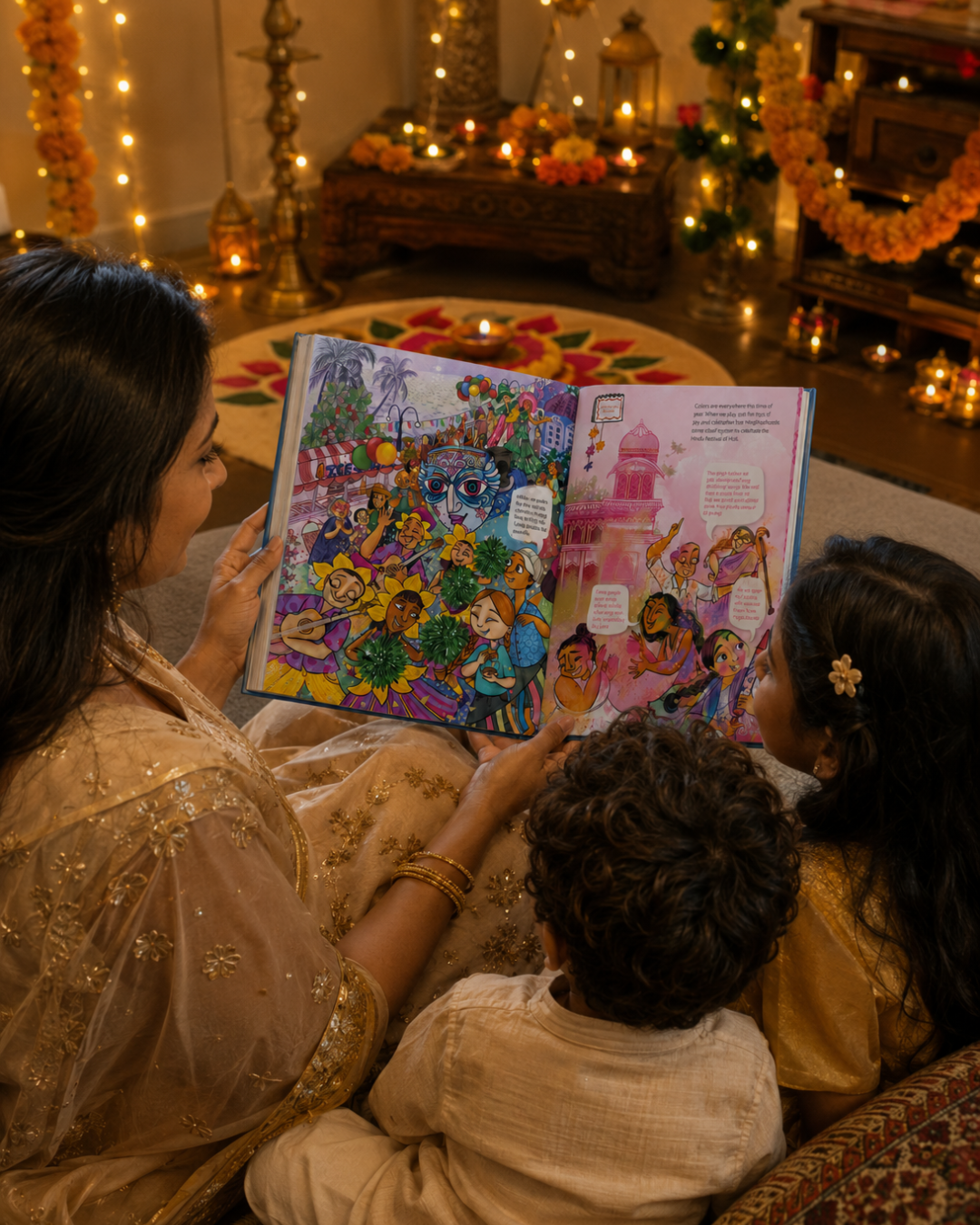 families learning about indian festivals with personalized childrens books on diwali eid lohri christmas culture religion tradition bound to belong stories on indian festivities