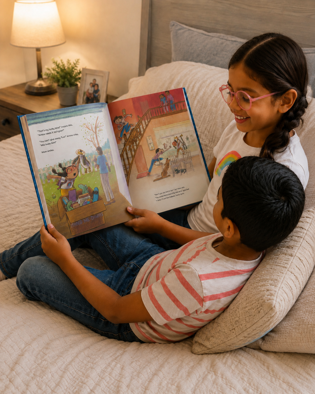 siblings reading personalized kids book together bound to belong books on belonging gifts